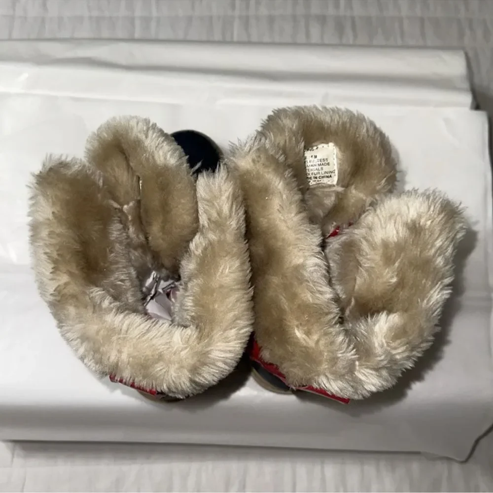 KHOMBU TESS 6 Navy Red Ivory Shearing Interior Lace Front Winter Boots